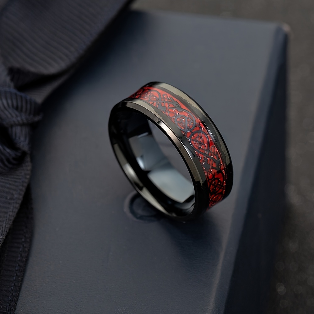 Men's Steel Carbon Fiber & Women's Ruby Garnet Ring Set
